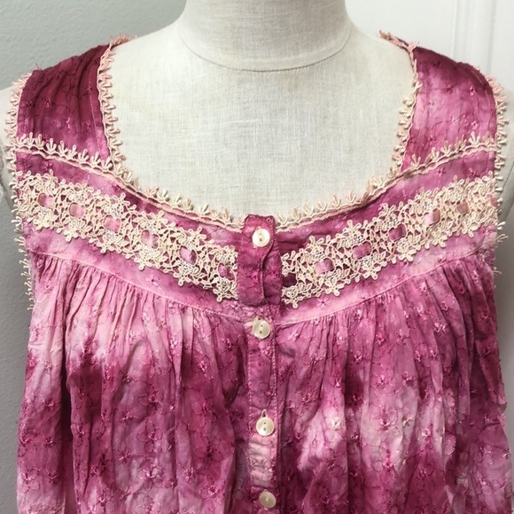 Vintage Embroidered Floral Tie Dye Lace Midi Dress Size Large Pink - Picture 3 of 9